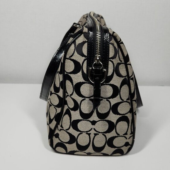 Coach Jacquard Pattern Shoulder Handbag Black/Gray Canvas - Picture 3 of 16